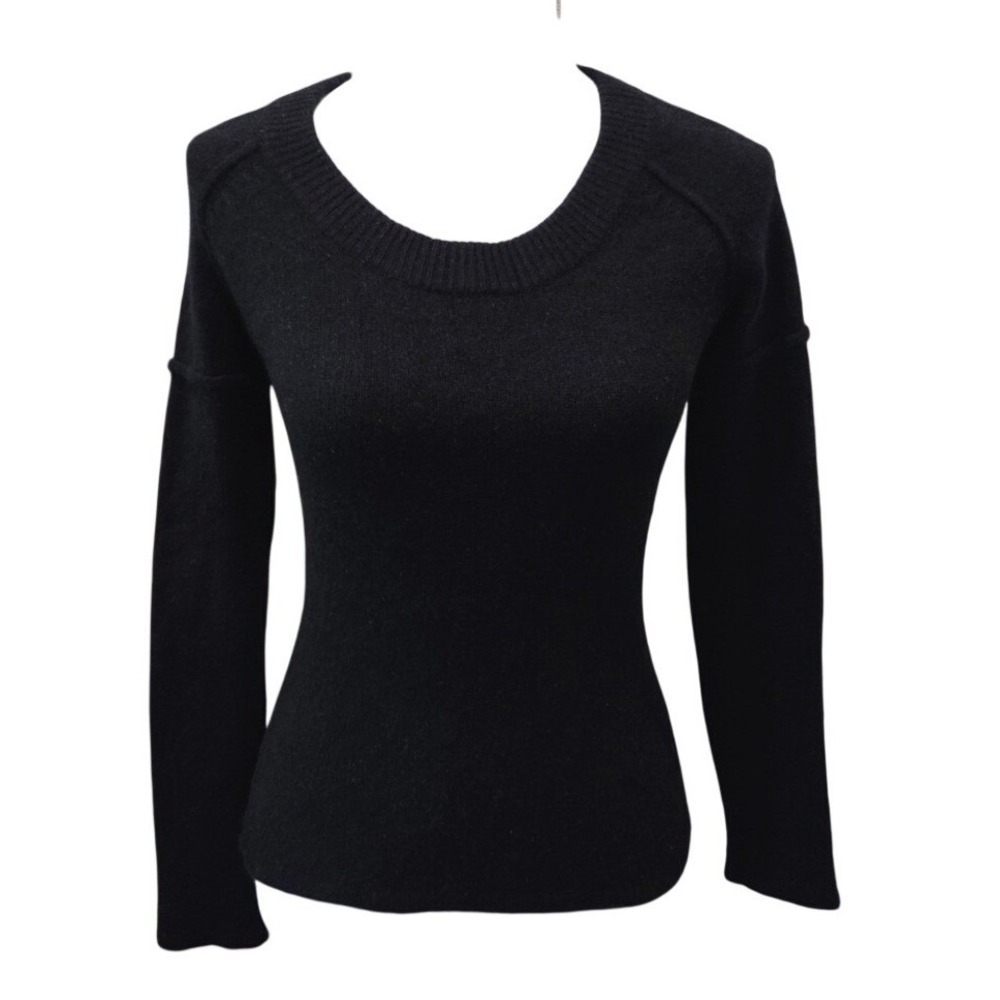 U-Knit Pure Cashmere Scoop Neck Sweater Exposed Seam Black Minimalist Small